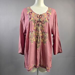 Elegant Pink Embroidered Tunic Top R15